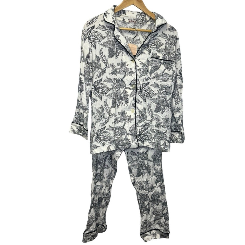 BedHead Pajama Set Womens Small Black White Floral Y2K Cotton Long Sleeve Pants